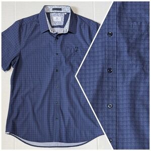 7 DIAMONDS Liberty 4 Way Stretch - Men's Blue Short Sleeve Button Shirt - Large